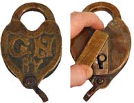 “G.N. R’Y.”. Brass body. Brass shackle.