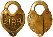 “L.I.R.R.”. Brass body. Brass shackle.