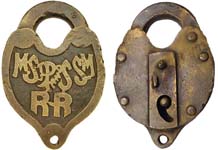 “M.ST.PAND.SS.M R·R”. Brass body. Brass shackle.