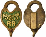 “M.ST.PAND.S·S.M· R·R·”. Brass body. Brass shackle.