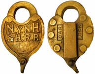 “N.Y.N.H.&H.R.R” – “CAR LOCK”. Brass body. Brass shackle.