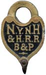 “N.Y.N.H.&H.R.R B&P”. Brass body. Brass shackle.