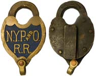 “N.Y.P.ANDO. R.R”. Brass body. Brass shackle.