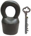 “J. H. W. CLIMAX”. 4 5/8″ high x 2 1/2″ wide. Steel body. Steel Shackle. Origina