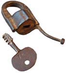 “J.O.B. 41”. 3 3/8″ high including the tail. Iron body. Iron Shackle. “J.O.B. 41