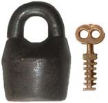 ★. 4 1/2″ high x 3″ wide. Iron body. Iron shackle.