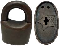 ★. 4 1/4″ high. Brass body. Brass shackle.