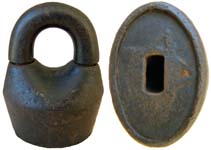 ★. 3 3/4″ high. Iron body. Iron shackle.