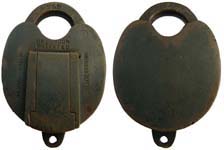 “H. G. MARSTON AGENT OF LONDON PATENTED AMERICAN SEAL LOCK CO”. 3 15/16″ high x