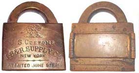 “U.S. CUSTOMS” – “I.S&R. SUPPLY Co”. 3 1/4″ high x 2 3/4″ wide. Brass body. Bras