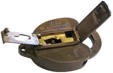 “U.S. INT. REVENUE DEPARTMENT”. 4″ high x 2 1/2″ wide. Brass body. Brass shackle