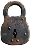 “C. S. H. Co. SIX LEVER”. 3 1/8″ high x 2 1/16″ wide x 3/8″ deep. Stamped Steel