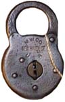 “M. W. CO. NEWHAVEN CT. U. S. A.” – Flat Key. 1 7/8″ wide. Stamped Steel body. S