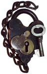 “U. S.”. 4″ high x 2 5/8″ wide x 23/64″ shackle diameter. Iron body. Iron shackl