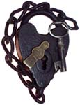“U. S.”. 3 1/4″ high x 2 3/16″ wide x 1/4″ shackle diameter. Iron body. Iron sha