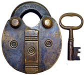 “S. C. THOMSON & CO NEWARK N.J.”. 4 1/4″ high.Brass body. Brass shackle.