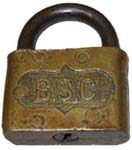 “B.S.C.”. Brass body. Steel shackle.