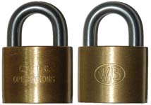 “C.V.T.C. OPERATIONS”. 2″ wide. Brass body. Stainless steel shackle. “CR” keyway