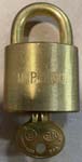 “M.P. CO.”. Brass body. Brass shackle. “B” keyway.