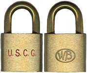 “U.S.C.G.”. Body Type: Solid. Body Material: Brass. Body Size: 1 1/2″Wx1 3/8″H.