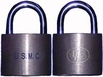 “U.S.M.C.”. Body Type: Solid. Body Size: 2″Wx1 3/4″H. Shackle Material: Steel. S